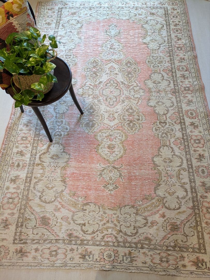 大判163×258 シャビーサーモン×エメラルドグリーン　トルコヴィンテージラグ