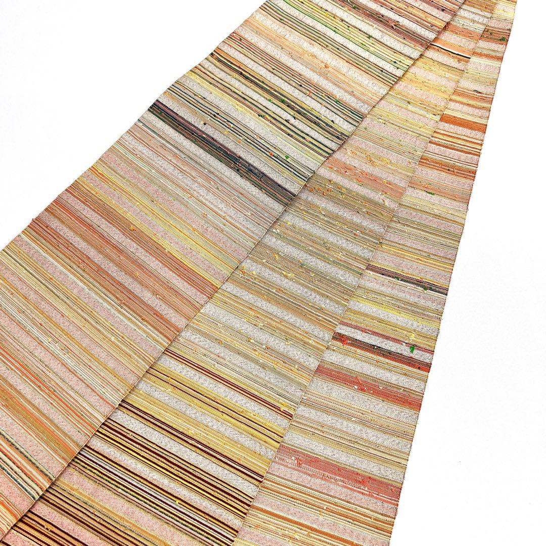 半幅帯　単衣帯　横縞　カラフル　紬　銀糸　着物　124tz