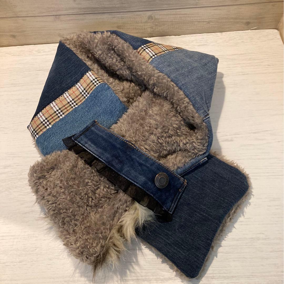 ハンドメイドバッグ デニムリメイクバッグ リメイクマフラー Hiroko