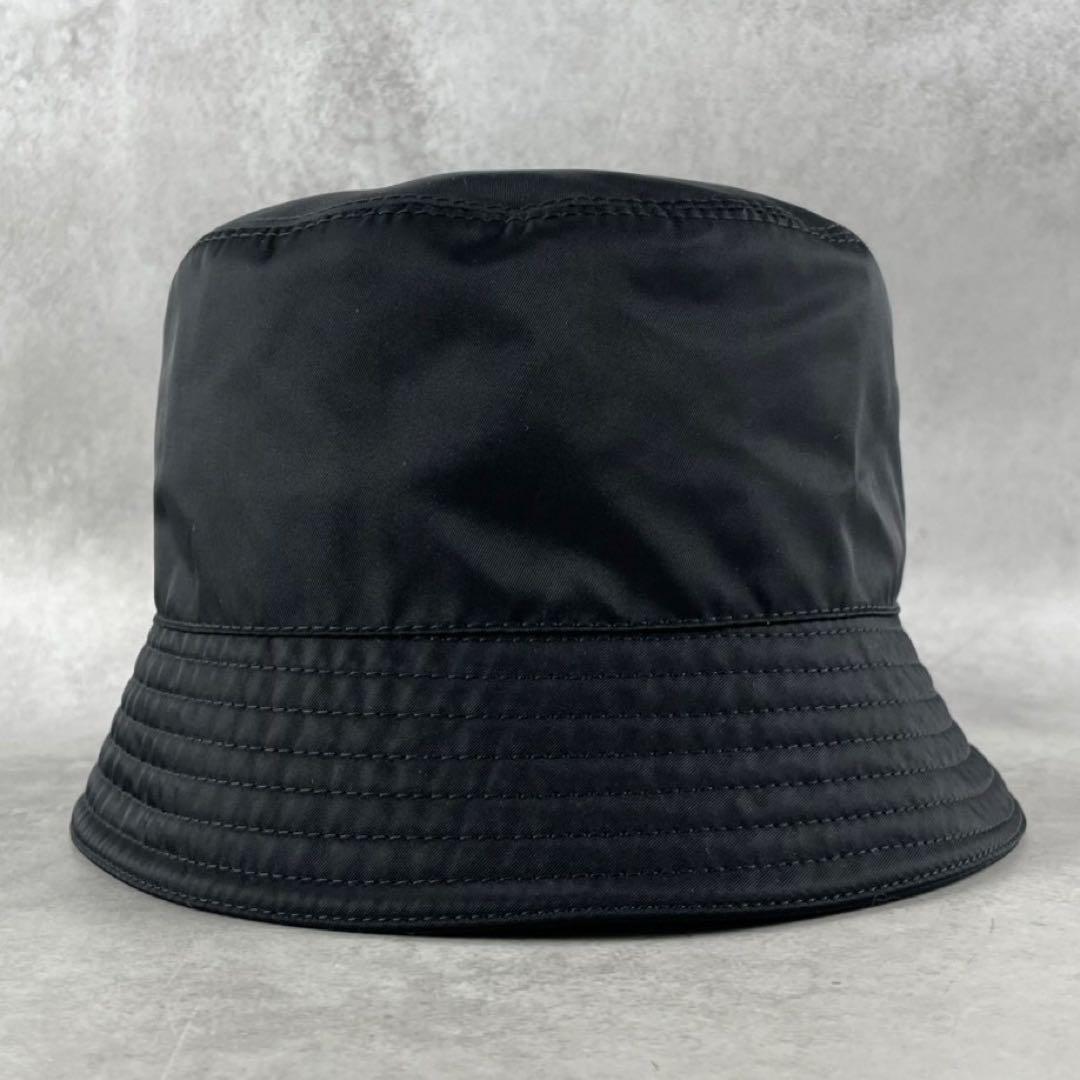 【極美品】PRADA 三角 トライアングル ロゴ バケットハット ブラック M