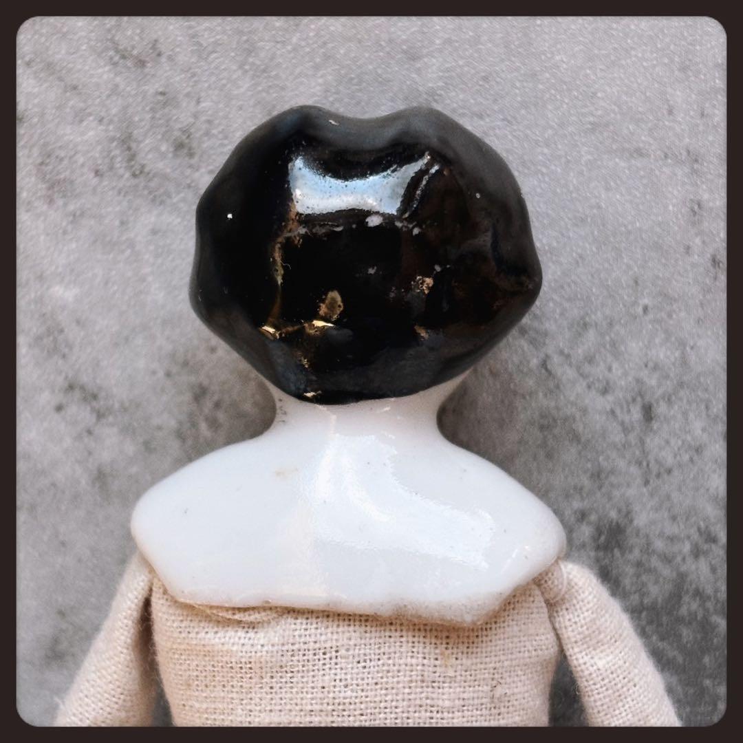 レアアンティーク チャイナヘッドドール　フラットトップ ビスクドール