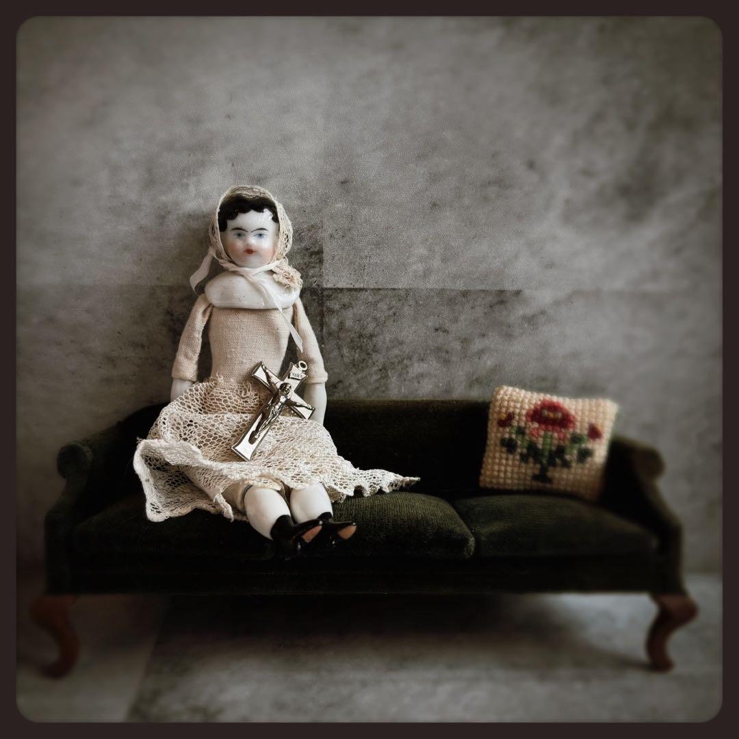 レアアンティーク チャイナヘッドドール　フラットトップ ビスクドール