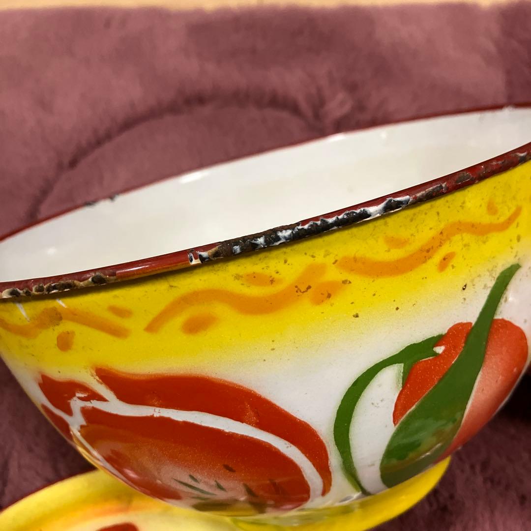 花柄ボウルセット 蓋付き 大中　ホーロー　アンティーク　ビンテージ