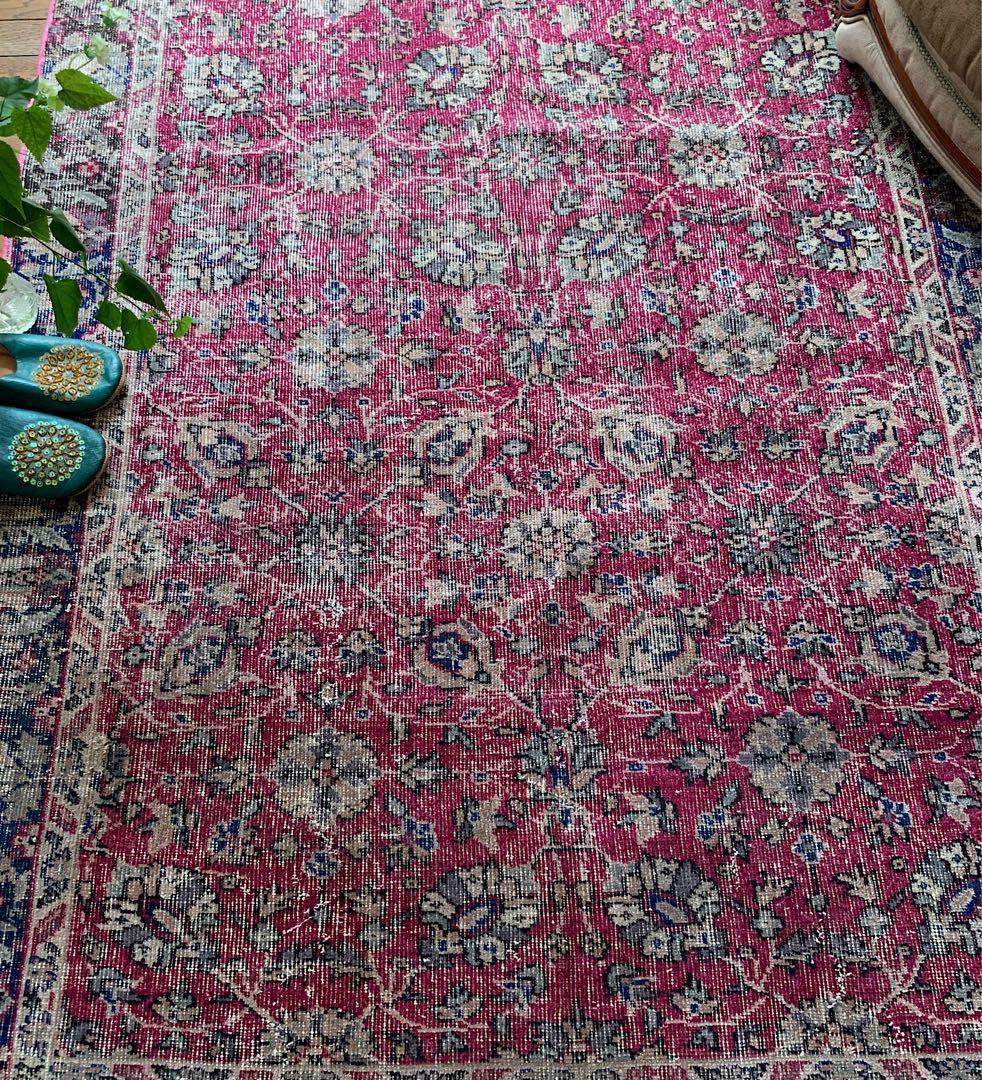 超大判　トルコヴィンテージラグ　チェリーピンク　255×134 トルコラグ