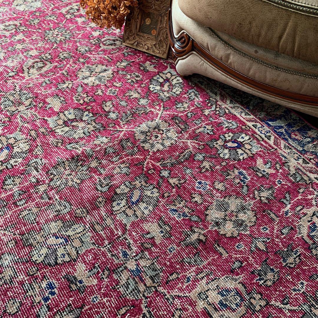 超大判　トルコヴィンテージラグ　チェリーピンク　255×134 トルコラグ