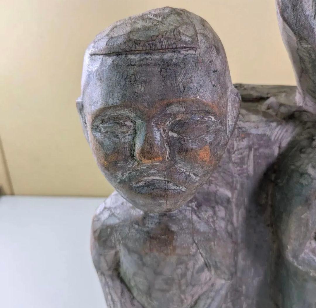 夫婦　置物　木彫り　民族　一刀彫　オブジェ