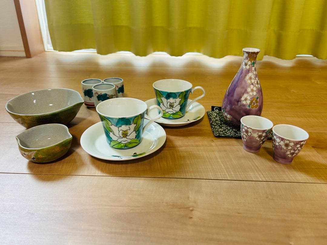 【九谷焼】【値下げ】未使用 茶器 酒器 カップ 皿 一輪挿し セット