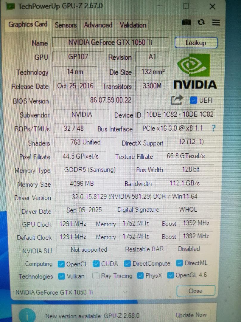 ㋙NE5105T018G1-1070F(GTX1050Ti 4G)グラボ