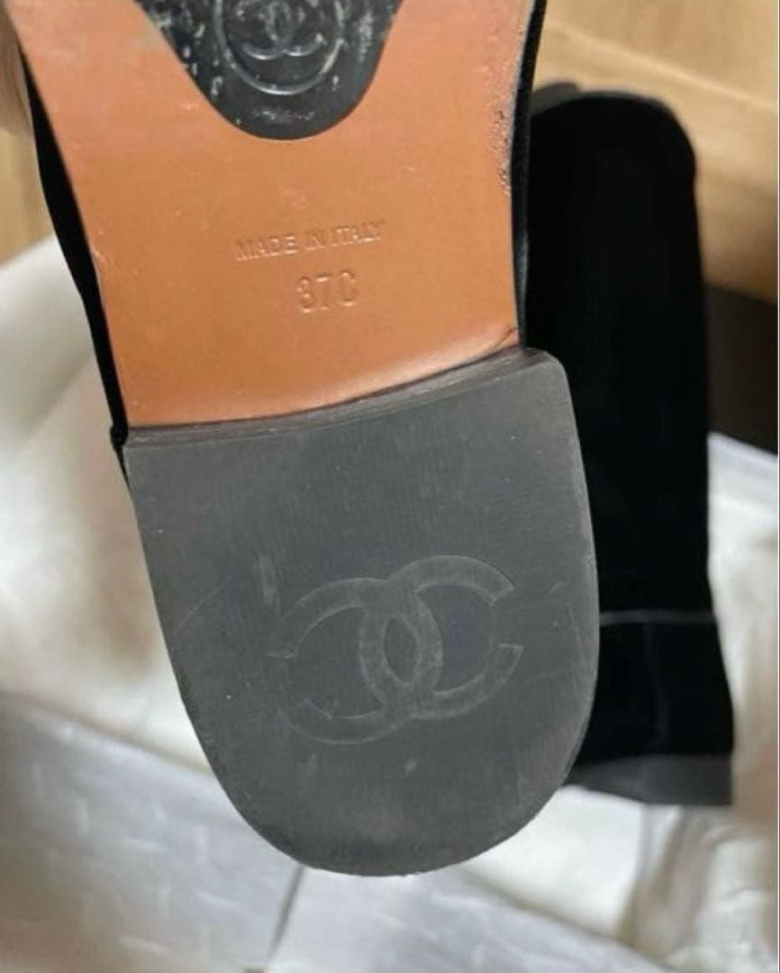 専用◇CHANELシャネルロングブーツベルベットベロアレザーCCロゴ黒本革37