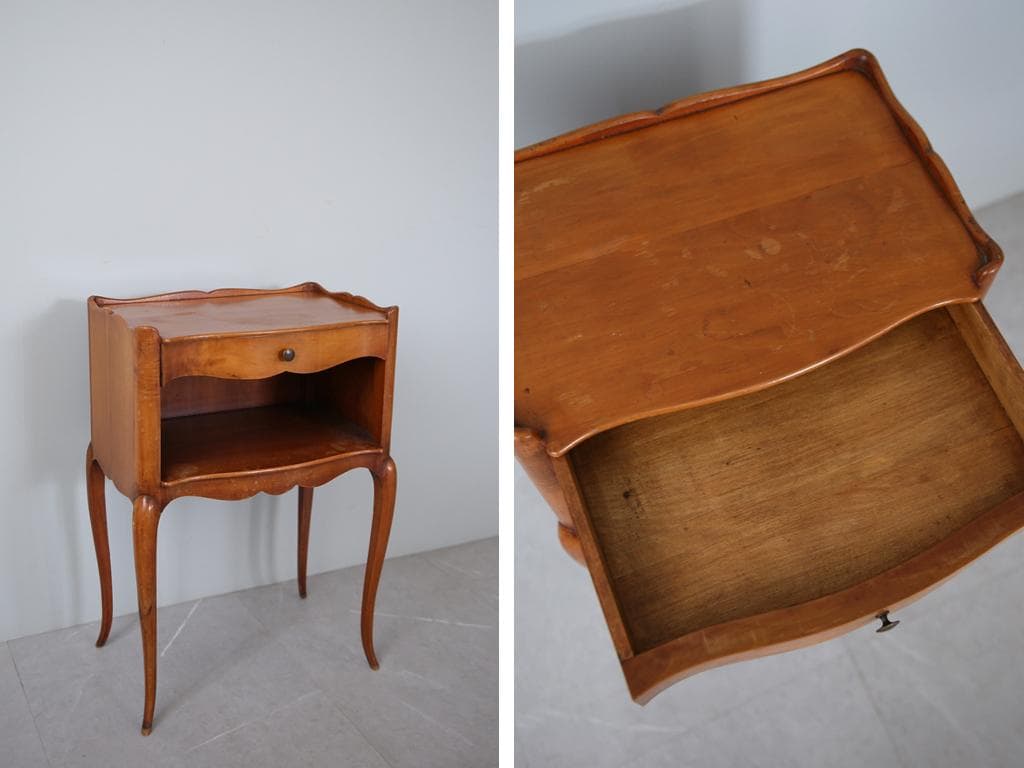 フランスアンティーク猫脚ナイトテーブル/木製キャビネット机飾り棚(82-14)