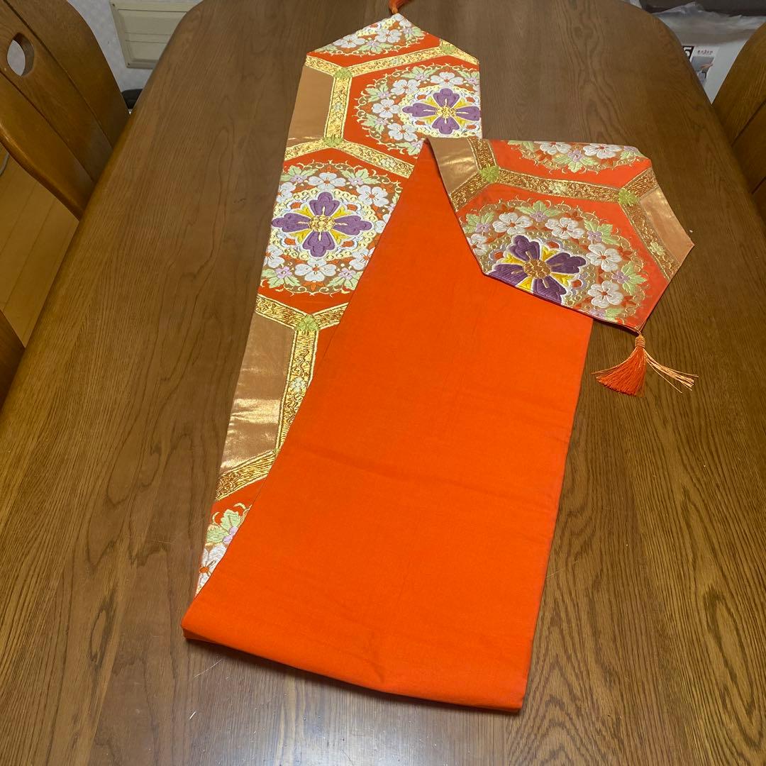 table runner 「華満開」　帯リメイク　正絹
