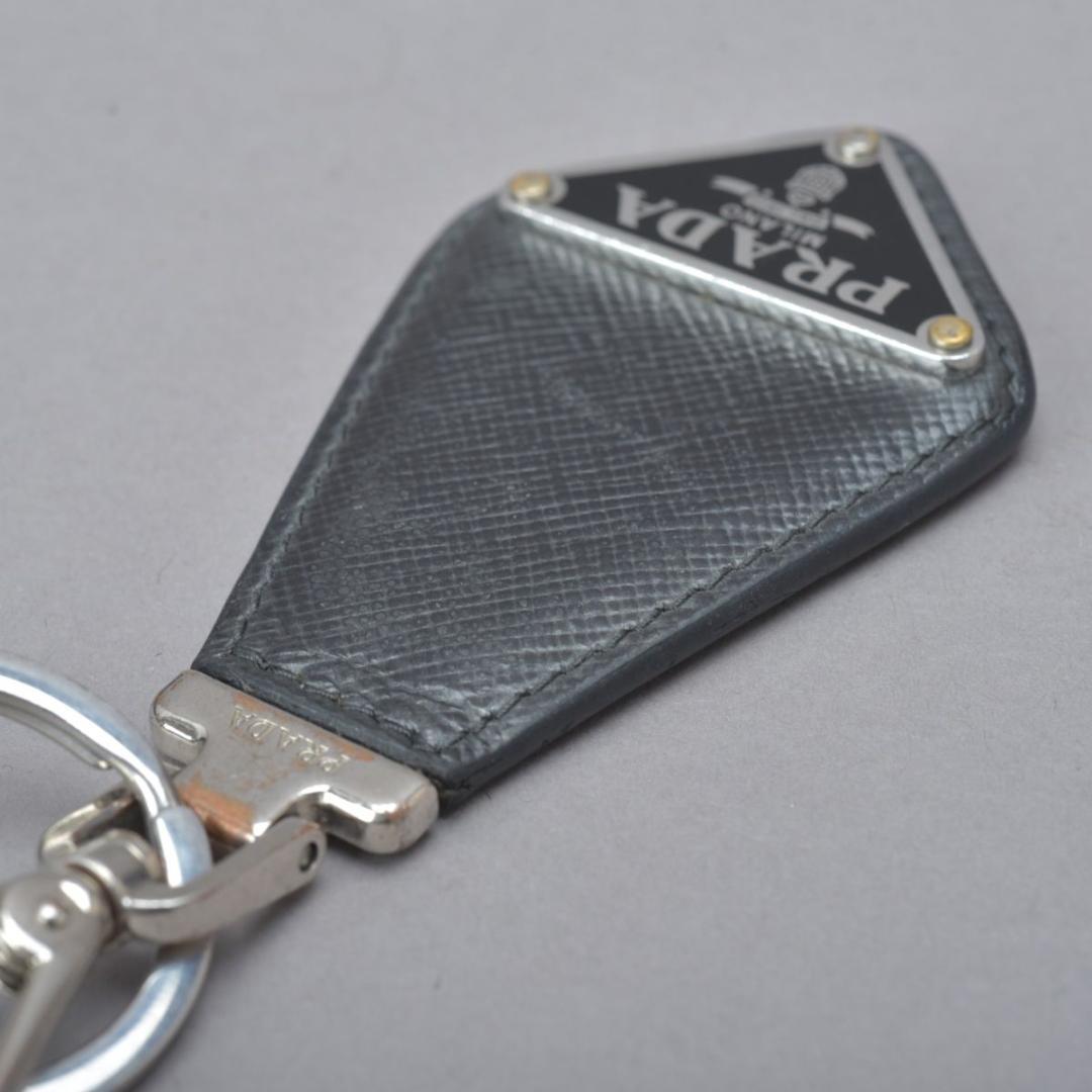 プラダ PRADA サフィアーノレザー 三角プレート 箱付 キーリング ブラック