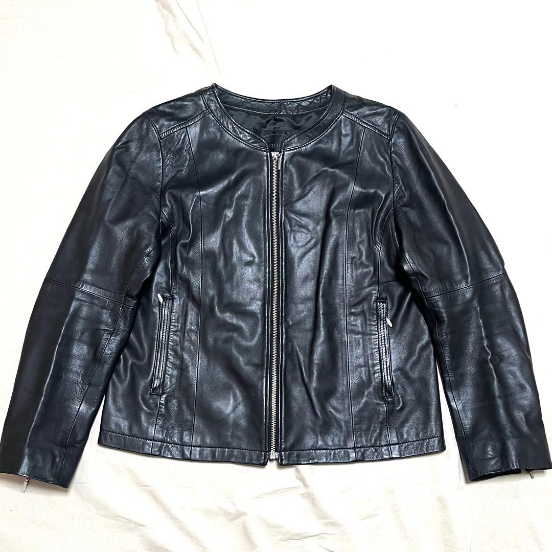 美品　アンタイトル　ラムレザージャケット　シングルライダース　ノーカラー　2XL