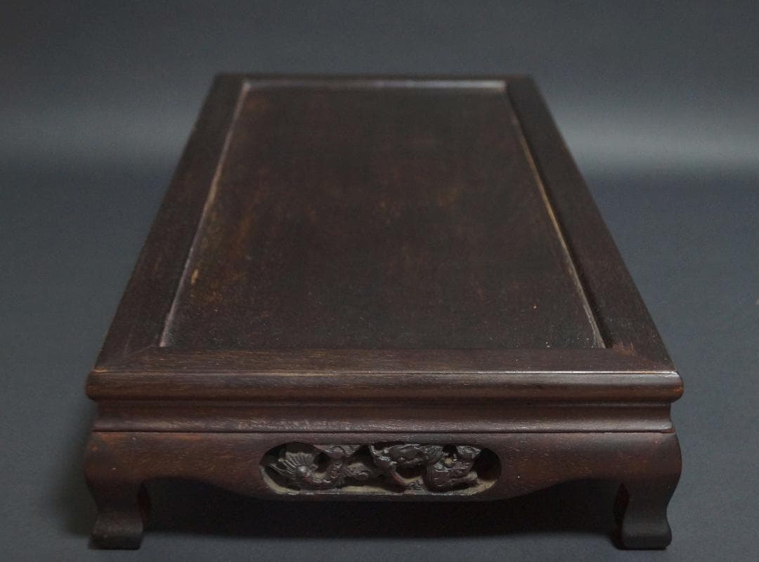 唐木紫檀製 細工透かし彫り『龍文』花台 平卓 飾台 香炉台 盆栽台 華道具茶道具