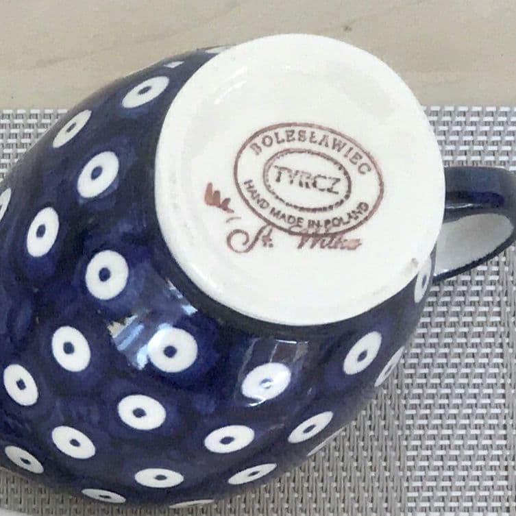 新品　ポーランド食器　魚大皿　ピーコックアイ　ソースポット　ポーリッシュポタリー