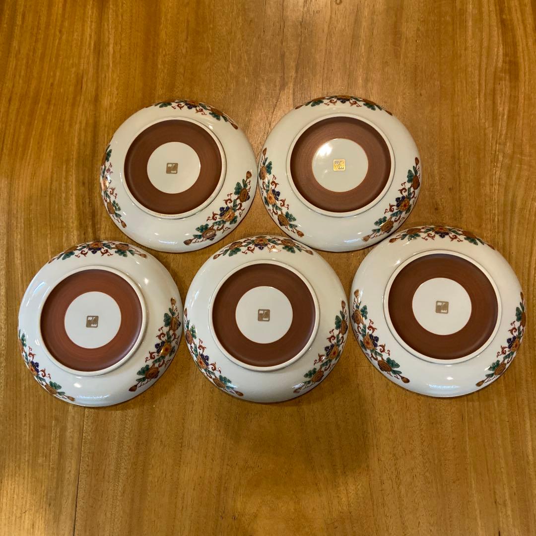 陣山窯　金襴手　金彩菊紋　和皿揃　5枚　中皿　古伊万里　色絵