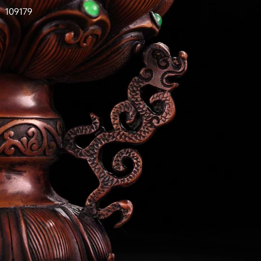 中国古美術・全銅・純手作り、宝石をはめ込み・獅子蓋香爐・熏香爐・置物・文房具