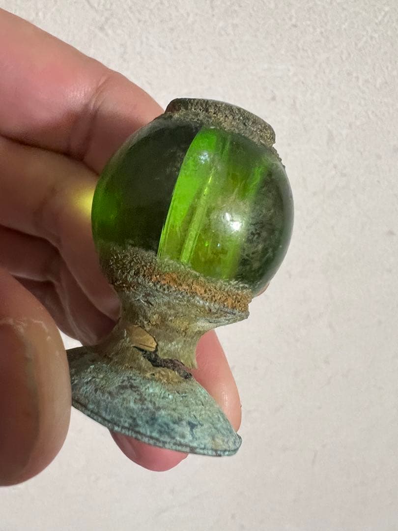中国 仏像 残欠 宝冠 宝珠 緑ガラス 仏教美術 発掘 出土 骨董 古美術