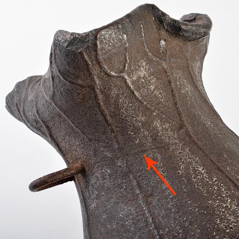 南蛮焼締　蓮葉形　蓮花蛙象嵌　掛け花生　合せ箱付　V　R7084