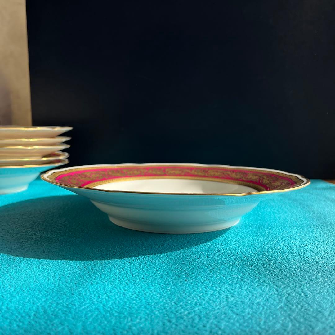 38. Lena Bernard 金縁　紅色　スープ皿　5枚セット