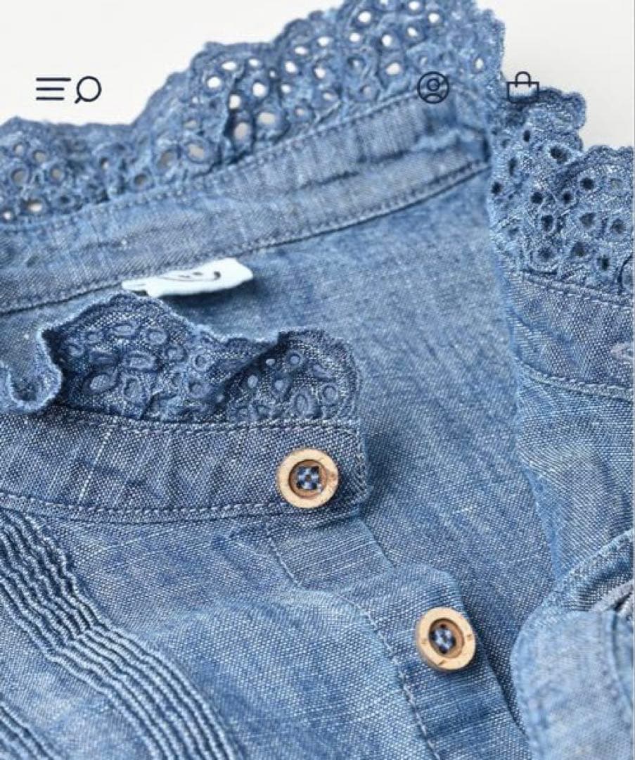 45R 綿麻瑠璃ダンガリーのカットワークフリルシャツ（重）　サイズ2