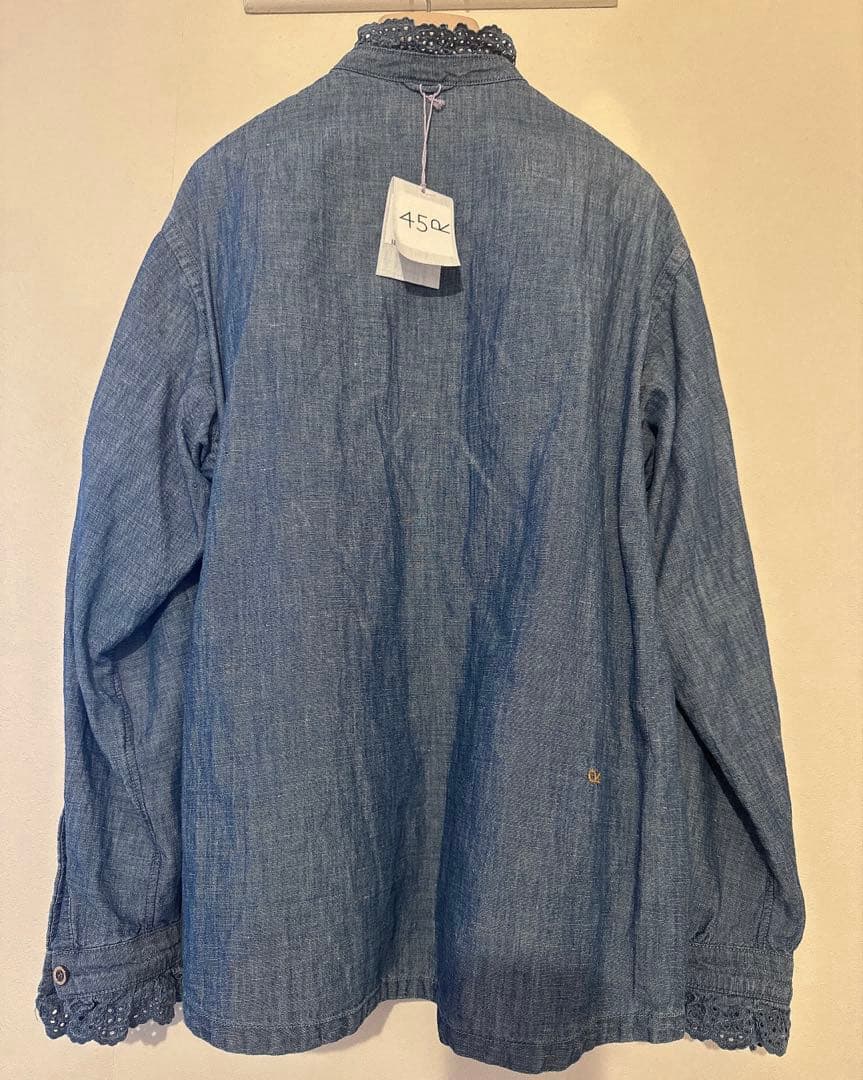 45R 綿麻瑠璃ダンガリーのカットワークフリルシャツ（重）　サイズ2