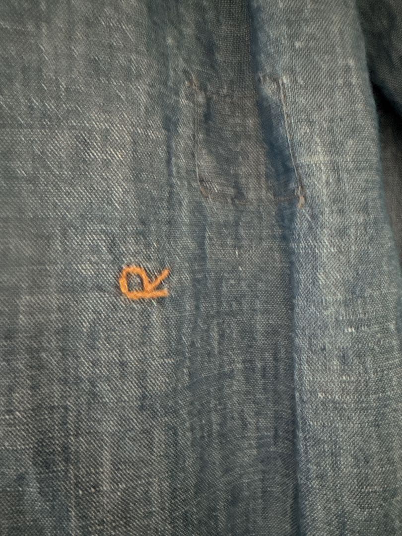 45R 綿麻瑠璃ダンガリーのカットワークフリルシャツ（重）　サイズ2