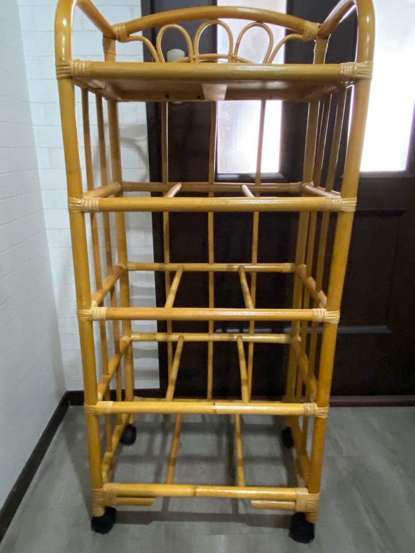 ラタン4段チェスト キャスター付き アンティーク収納 インテリア 脱衣籠 レトロ