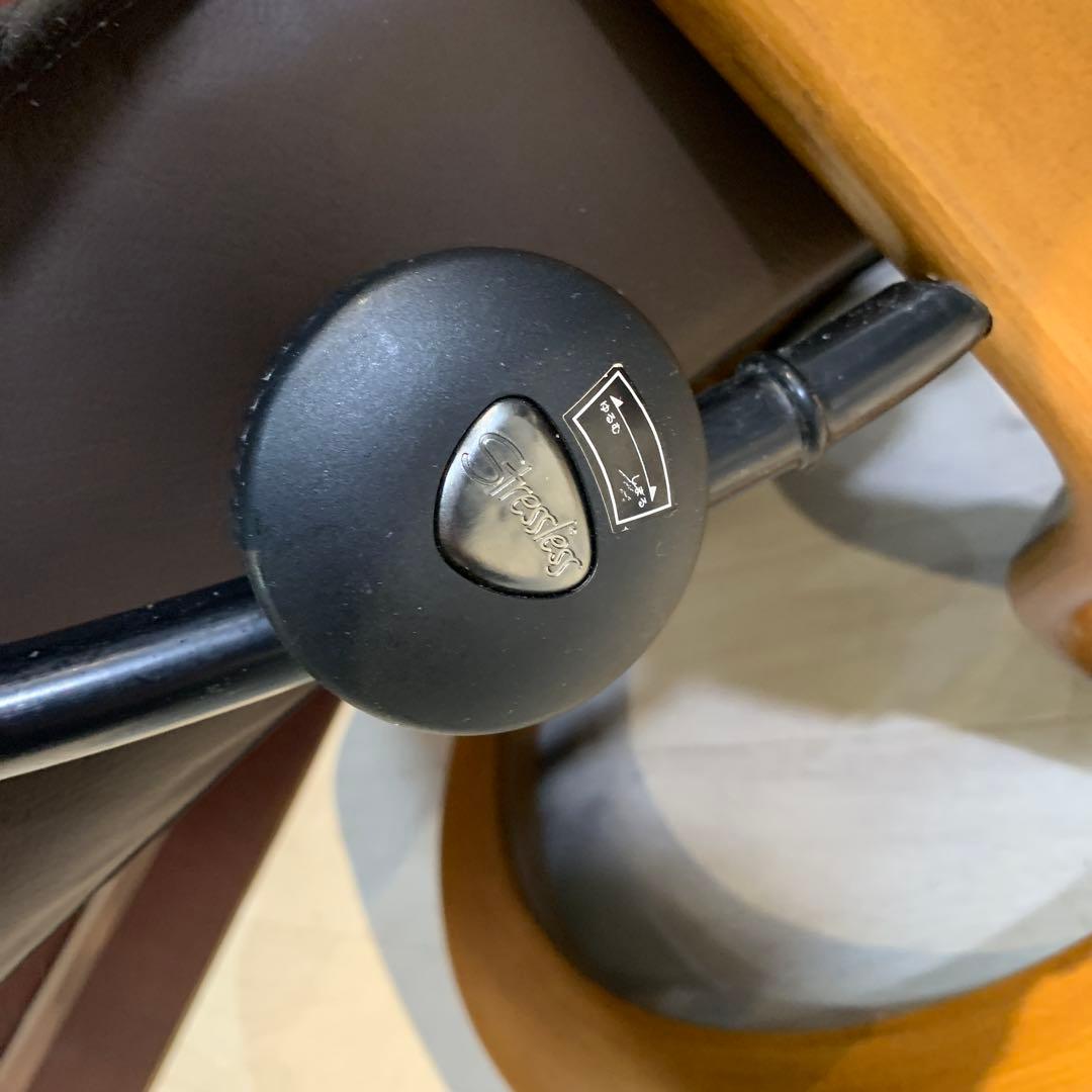 エコーネス　ブラウン レザー リクライニングチェア オットマン付き