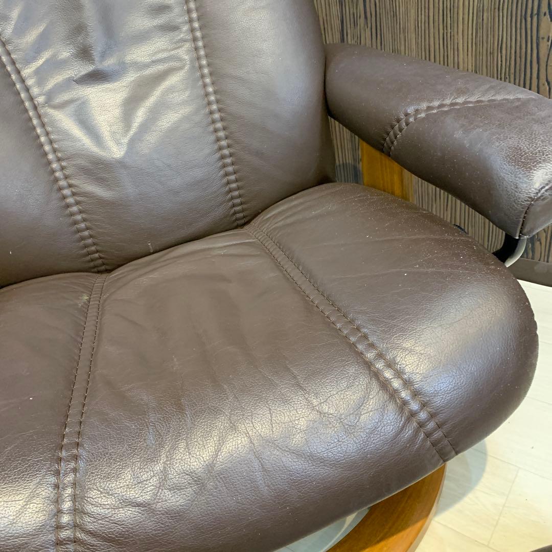 エコーネス　ブラウン レザー リクライニングチェア オットマン付き