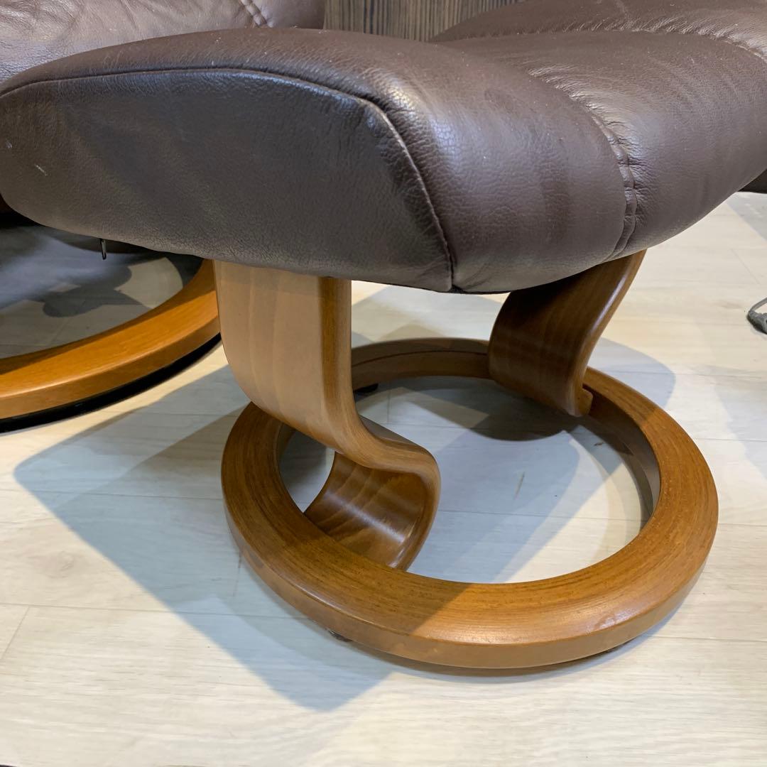 エコーネス　ブラウン レザー リクライニングチェア オットマン付き