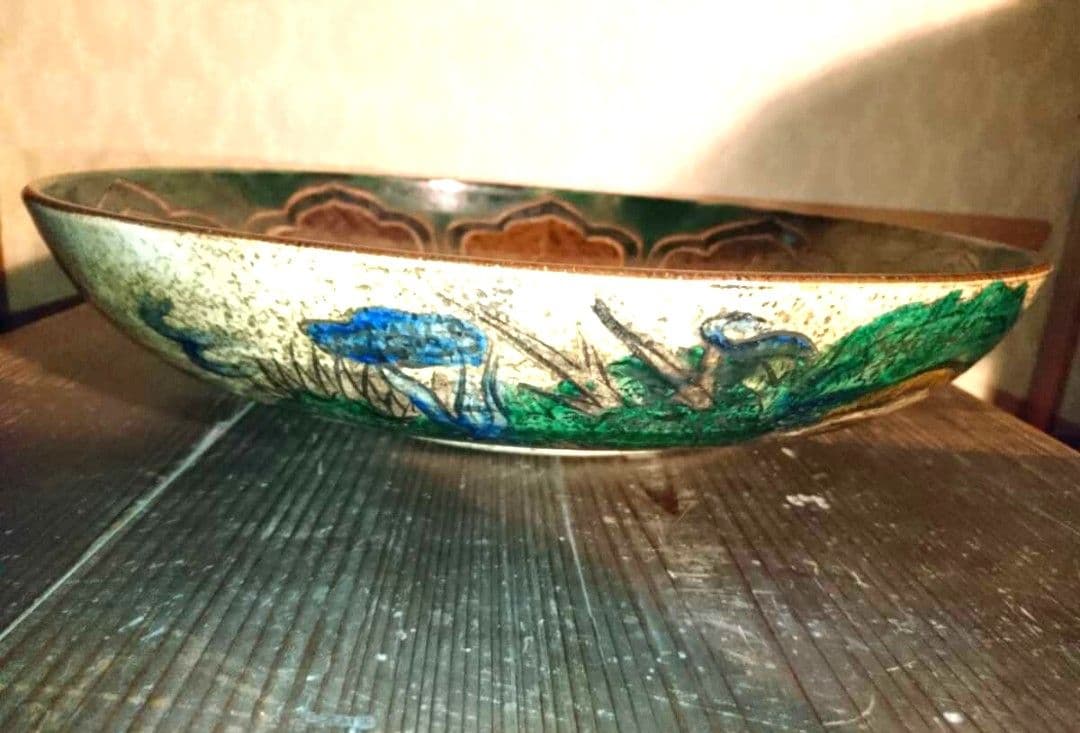 古九谷焼 角福 吉田屋 青手色絵山水大皿～ 希少年代物