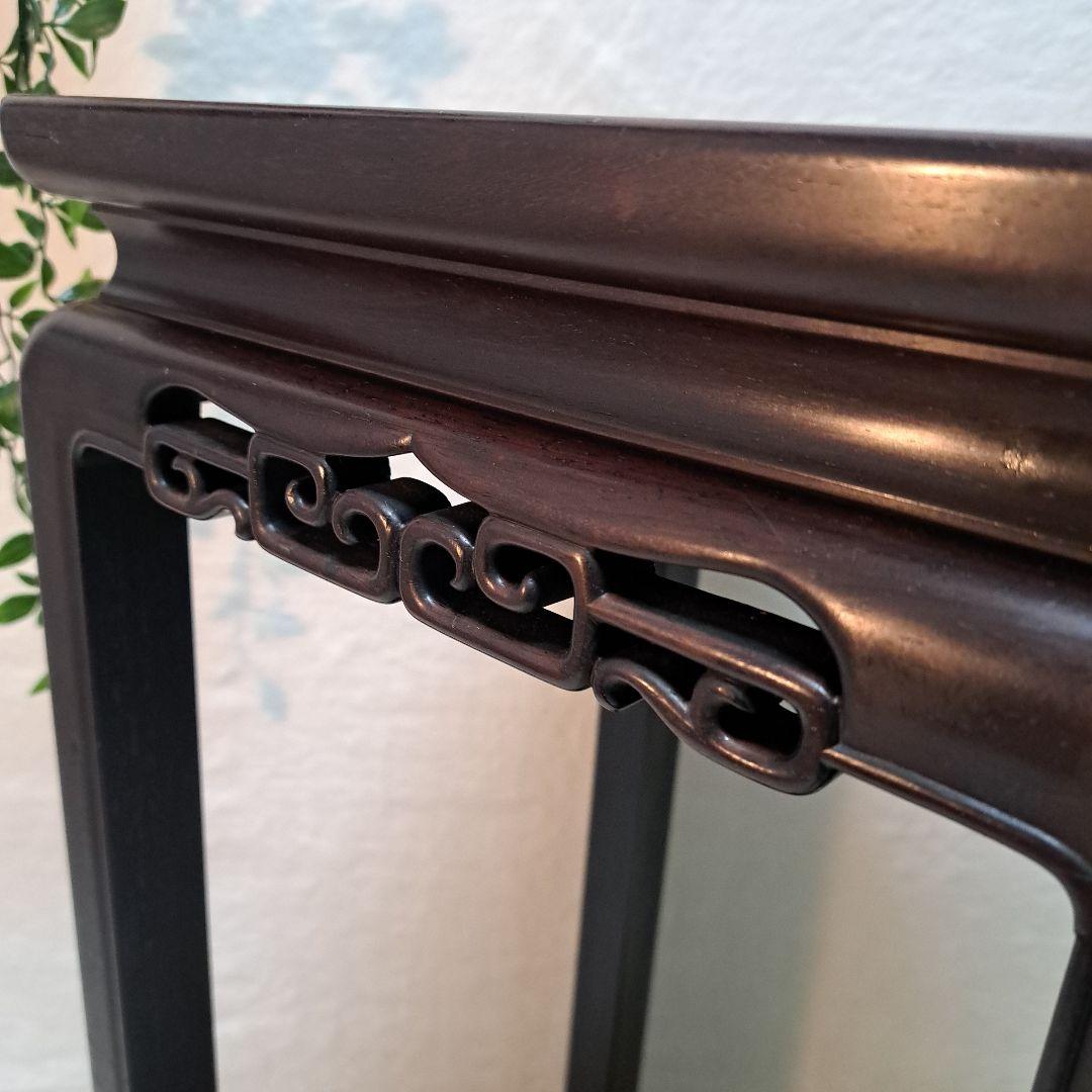 唐木花台　唐木家具　高卓　香炉台　飾り台　透かし彫り　鉄刀木　中国美術