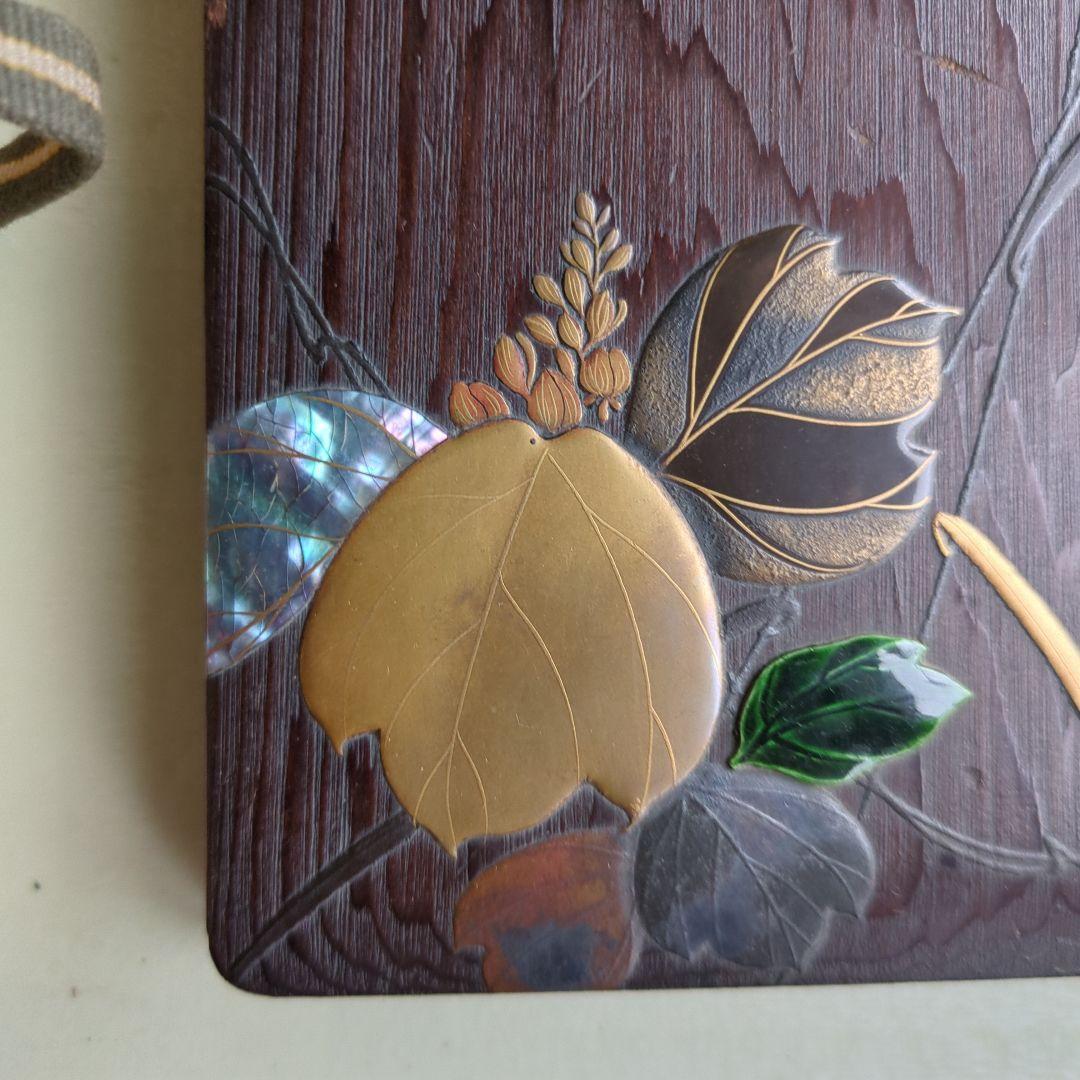 硯箱 桐の花 すすき 蒔絵 螺鈿 陶器 木製 桐 硯、水滴 筆置付 木箱 書