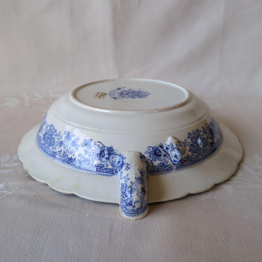 イギリスアンティーク 保温プレート ブルー＆ホワイト 19世紀