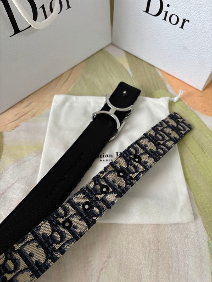 ネイビー DIOR ディオール CDロゴ ベルト ☆105cm
