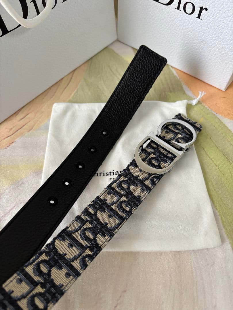 ネイビー DIOR ディオール CDロゴ ベルト ☆105cm