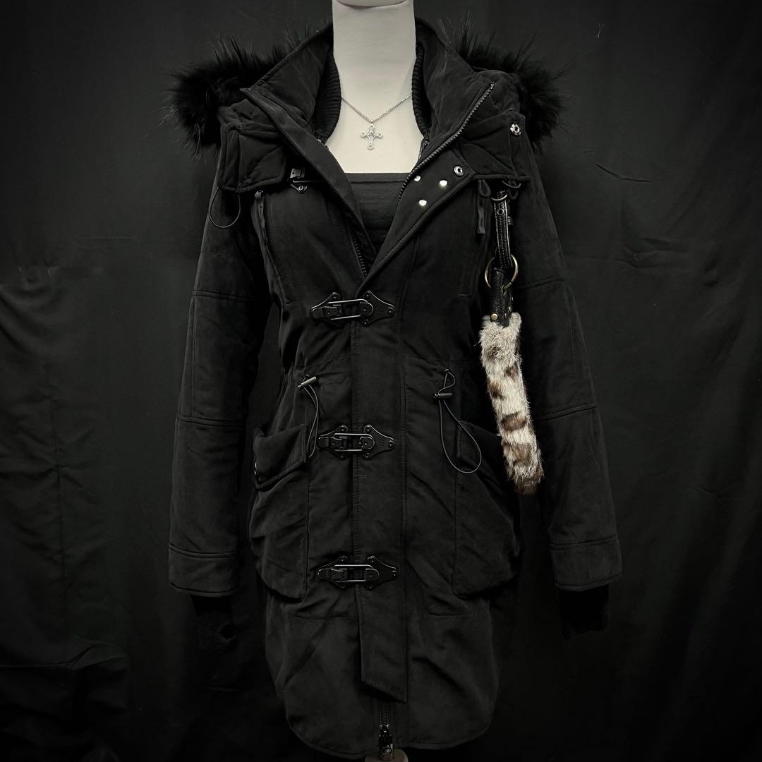 平成ギャル　y2kグランジ　ダークコア　リアルファー付き　モッズコート　N-3B