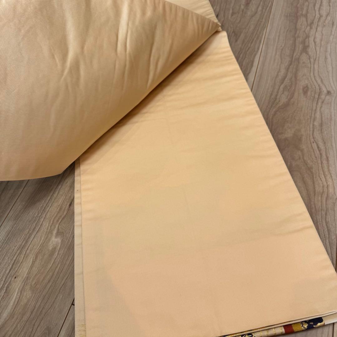 美品　正絹　六通　袋帯　着物　龍村晋　落款 427 橙色　月琴　箜篌　雅楽　金糸