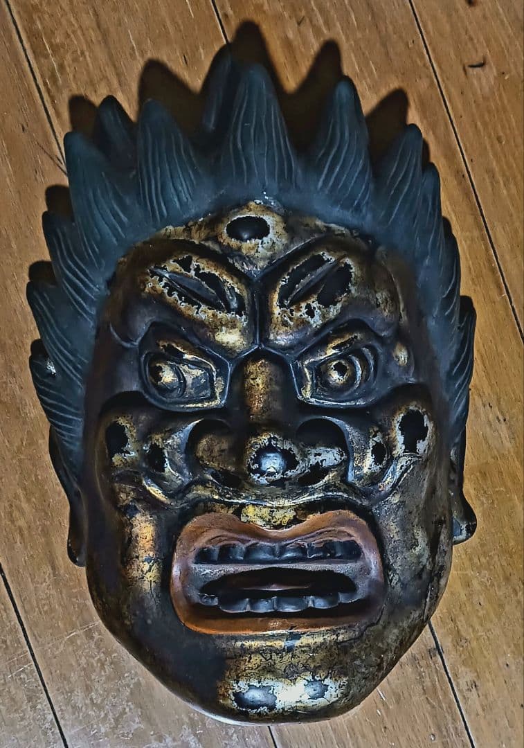 乾漆神楽面 薬師十二神将 代折羅大将 模国宝 ばさら面 壁掛け型 夜叉王