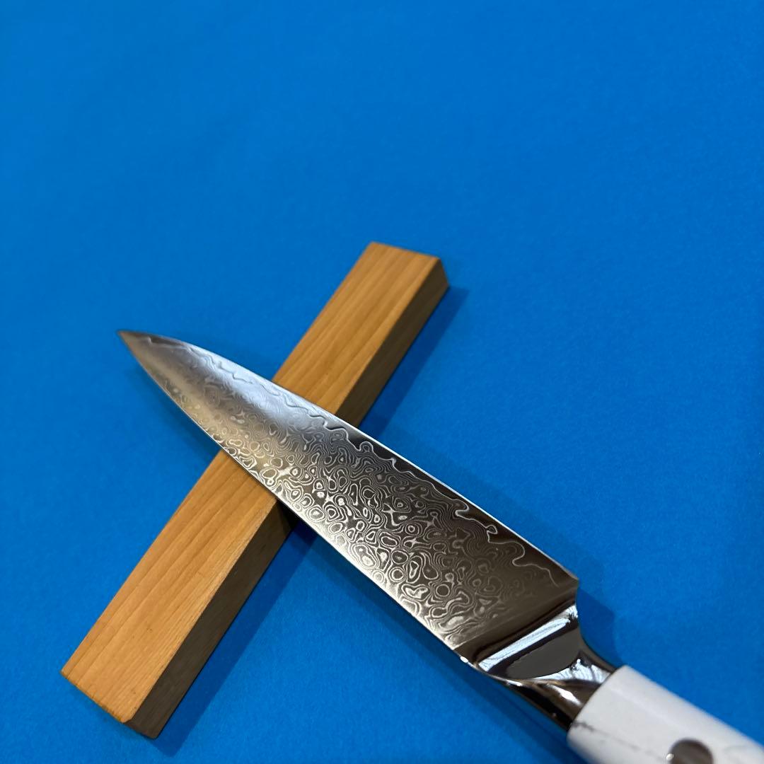 V10ダマスカスぺティナイフ ホワイトターコイズハンドル