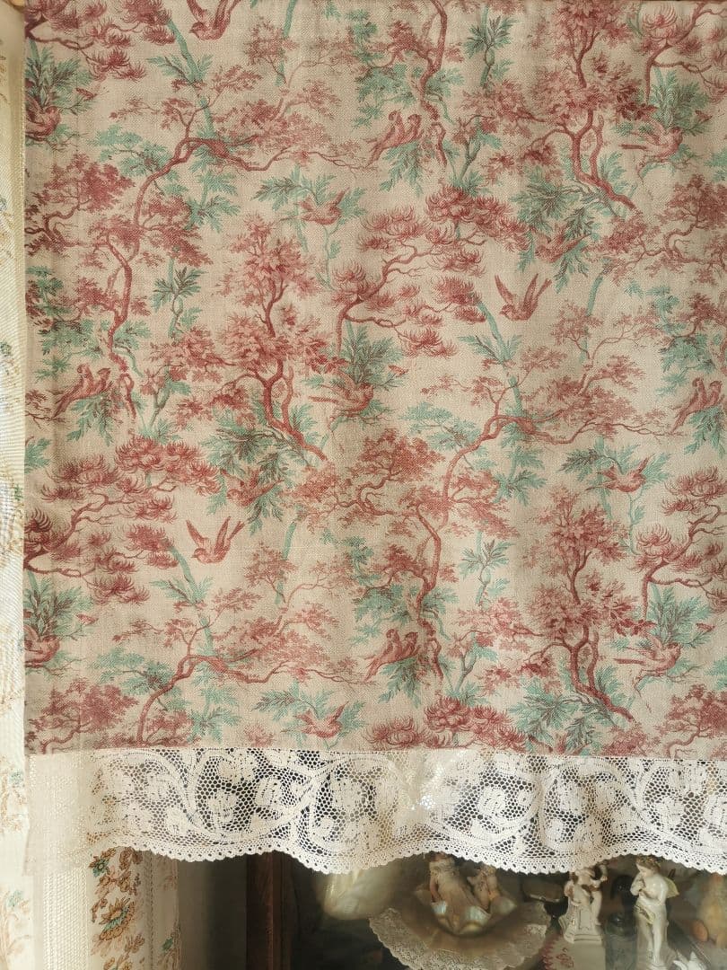 アンティーク 1880年代トワルドジュイ鳥達の森 ミラネーゼレース装飾カーテンβ