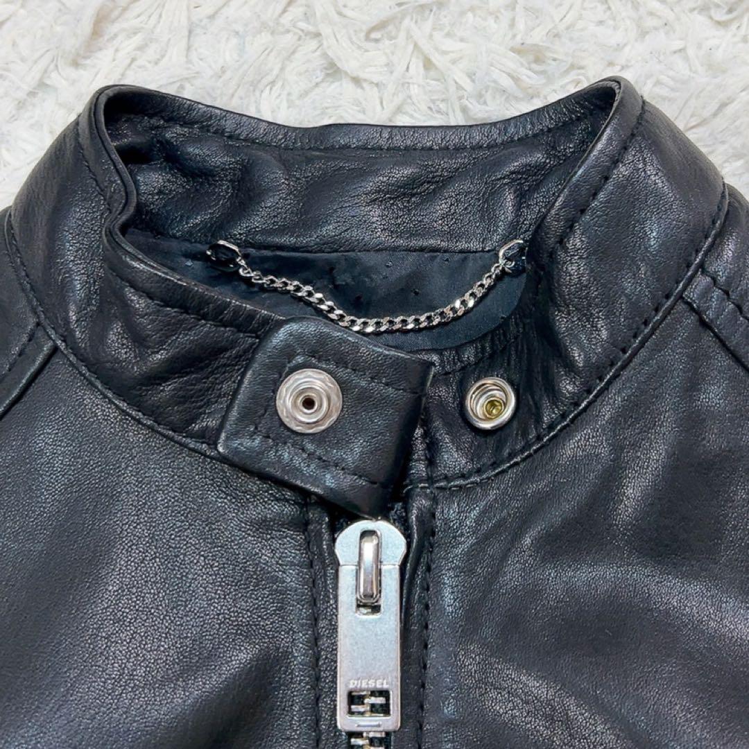 【美品】ディーゼル シングル ライダースジャケット ラムレザー XS ブラック