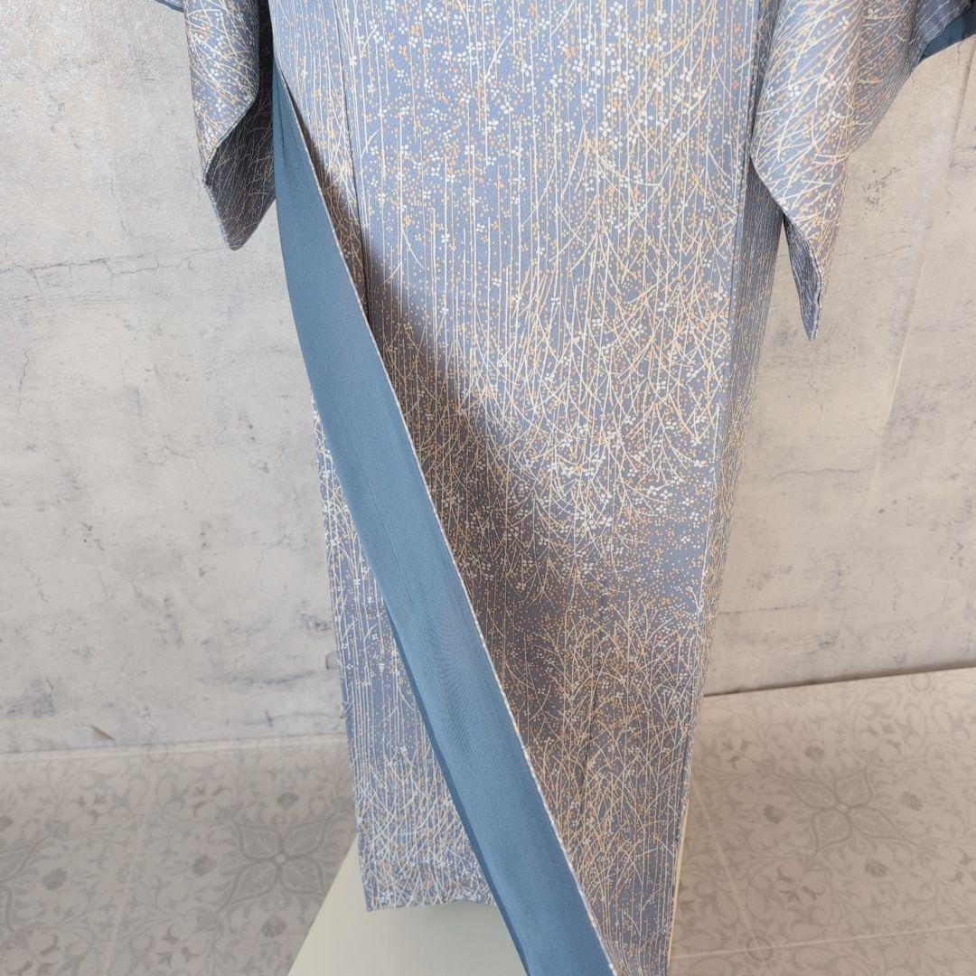 小紋　フルセット　着物　正絹　青紺地　帯ユニーク　色彩　F7