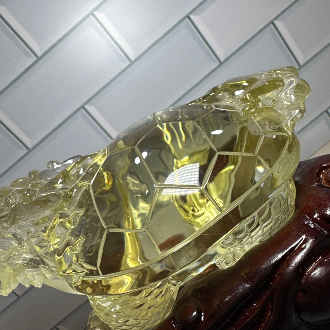 【極上品】超絶クリア　シトリン　ロングイ　龍亀　置物