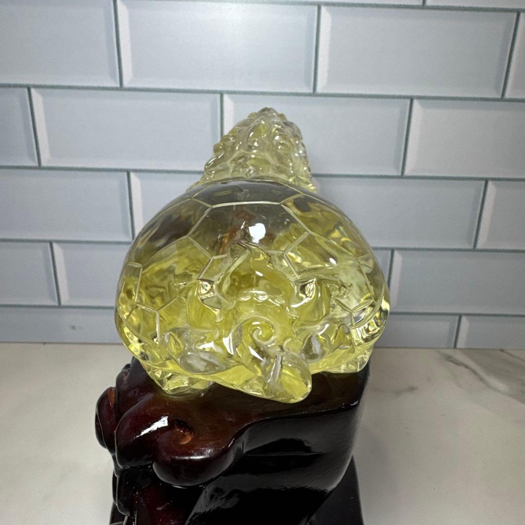 【極上品】超絶クリア　シトリン　ロングイ　龍亀　置物