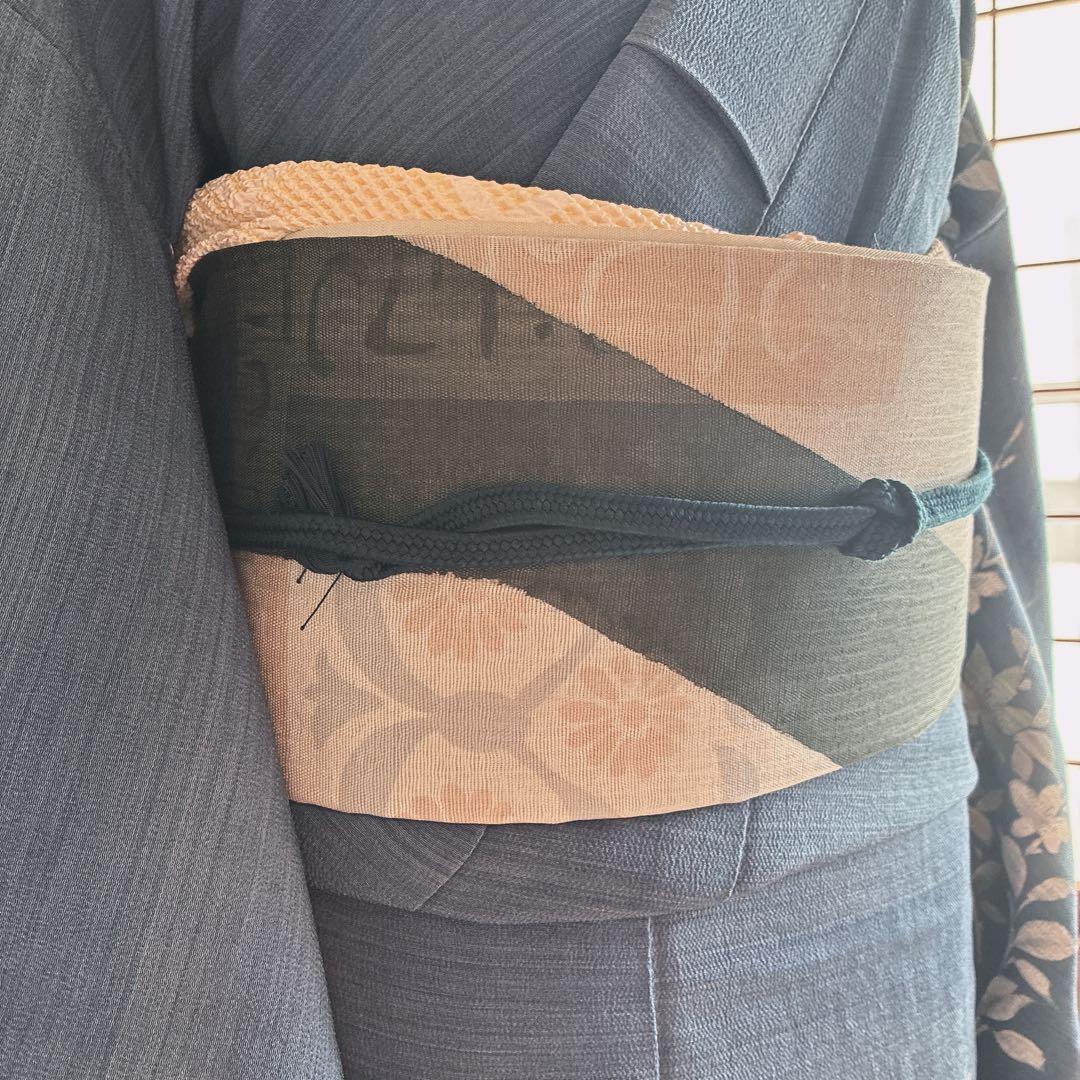 訪問着　フルセット　着物　正絹　紺色　ちりめん　凛やか草花　N3