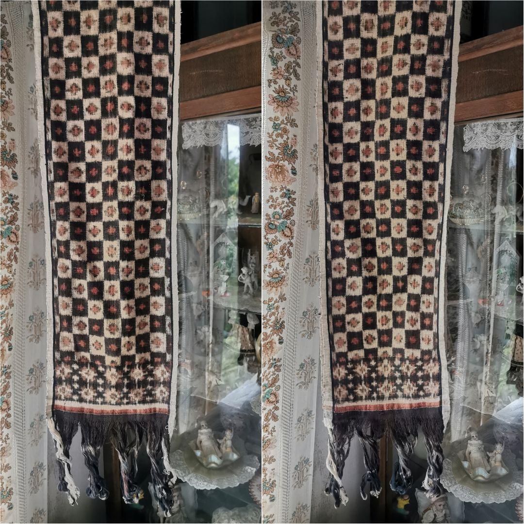 アンティーク 手染手織布 ダブルイカット バリ島グリンシン 無病息災歯のモチーフ