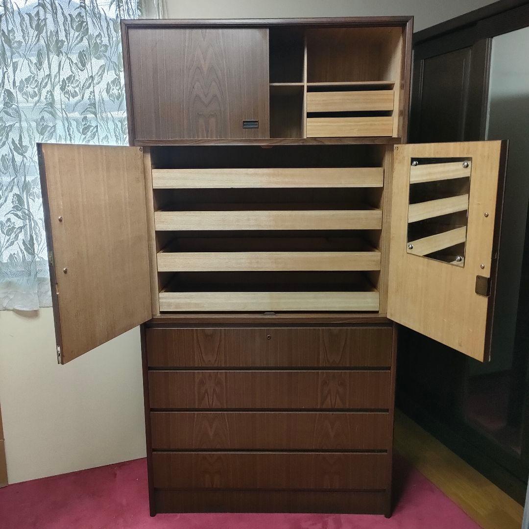 【昭和レトロ】 重ね2段 箪笥 和箪笥 収納箪笥 2扉 4引き出しブラウン