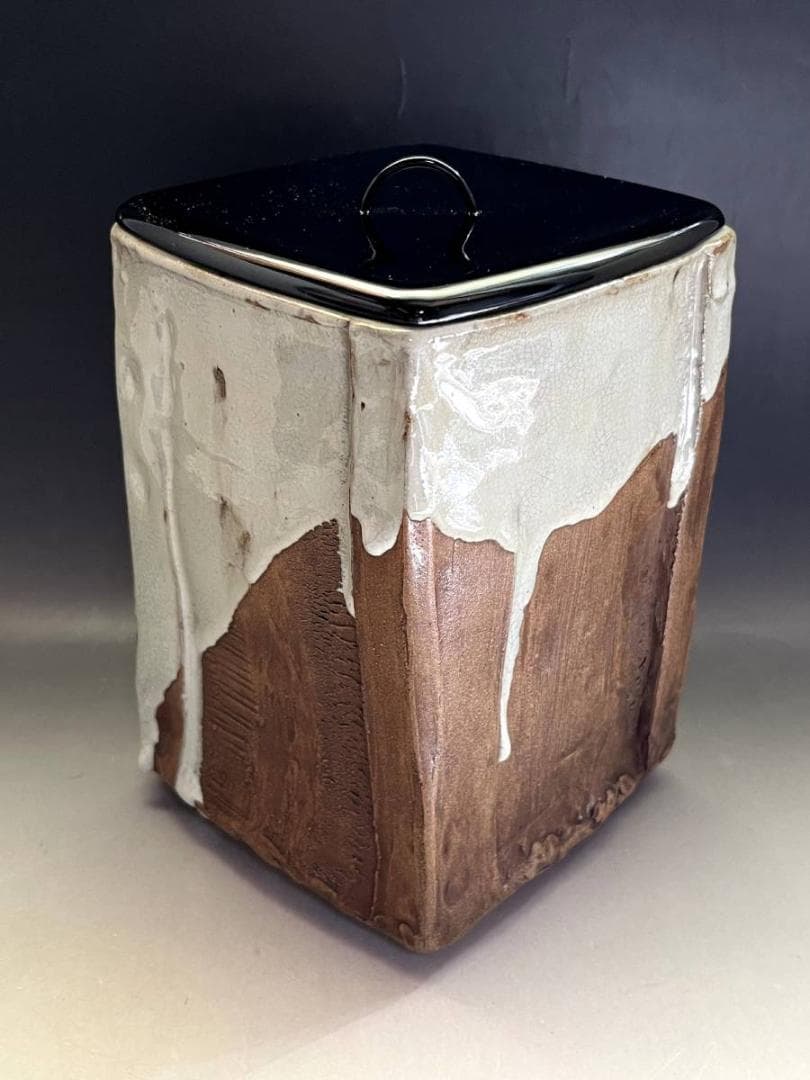 水指■仁清四方水指 三代蔵六識 二代「真清水蔵六」古京焼 白釉涙艮 時代 骨董■